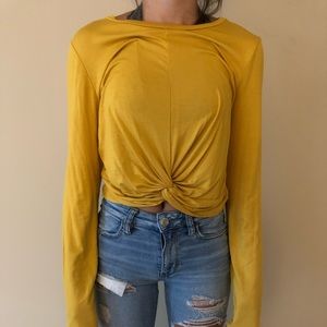 Yellow tie front long sleeve